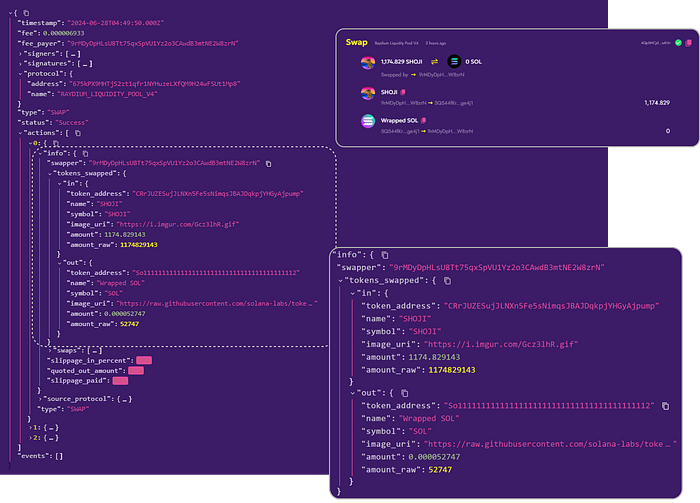 Parsed Swaps from Raydium v4 with SHYFT Parsers