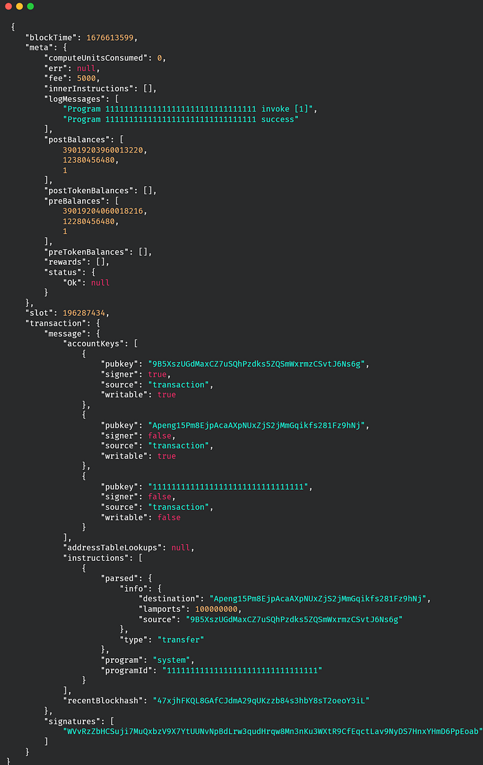 Raw Solana transaction